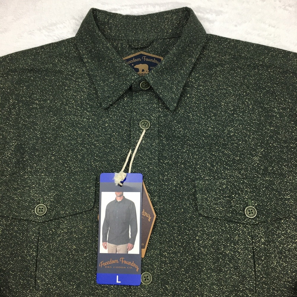 Freedom Foundry Shirt/Jacket Mens Large Olive‎ Heather Solid Chamois Lined NWT!
